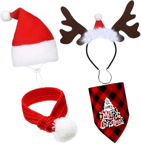 SATINIOR 4 Pcs Christmas Pet Costume Santa Hat Reindeer Antler,Funny Style by SATINIOR