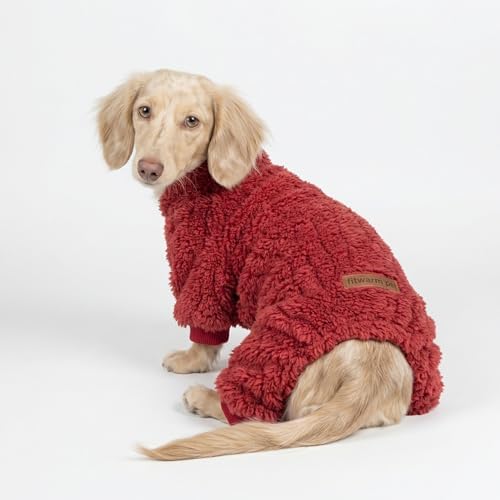 Fitwarm Turtleneck Fleece Dog Sweater Pajamas, Warm Winter Dog Clothes for Small Dogs Boy Girl, Fuzzy Pet Onesie with Feet, Red, Medium - Image 2