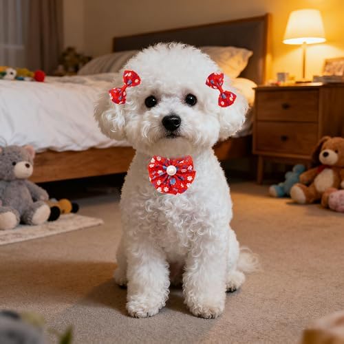 120PCS Dog Bows Pack Include 60PCS Dogs Collar Flowers and Bowties Attachments 20PCS Bowties with Adjustable Collar 40PCS Hair Bows for Small Medium Cats Pets Paw Bone Grooming Accessories - Image 5