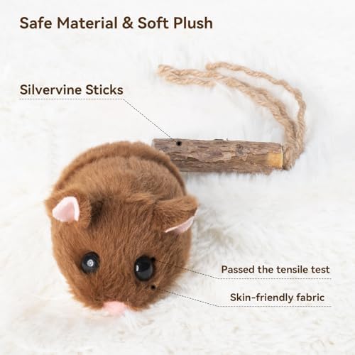 Migipaws Interactive MigiMouse Cat Toy for Chewing Cat, 360° Rolling & Spin with Wiggling Tail for Indoor Cats Smart Motion Sensor, Realistic Squeak, Rechargeable Plush Kitten Toy (Brown) - Image 5