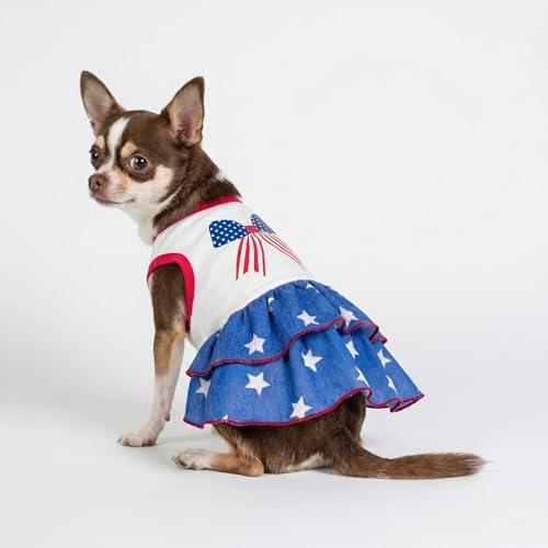 Fitwarm Patriotic Bowknot Tiered Ruffle Dog Dress, 4th of July Clothes for Small Dogs Girl, Pet Outfit, Royal Blue, Red, White, Small - Image 4