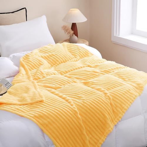 Light Yellow Fleece Throw Blanket 60”×80” for Couch Sofa Livingroom - Image 4