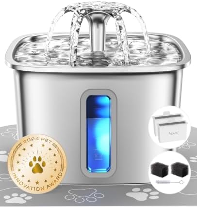 Veken Innovation Award Winner Stainless Steel Cat Water Fountain, 108oz, C2 by Veken