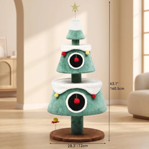 DWVO 63" Christmas Cat Tree with 2-Storey House - Image 3