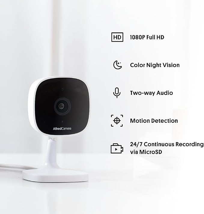 AlfredCam Indoor Wireless Security Camera, 1080P, 24/7 Continuous Recording | Baby/Pet/Nanny Cam, Motion Detection, Night Vision, Two-Way Audio, No Subscription, Quick Setup, Phone as Monitor