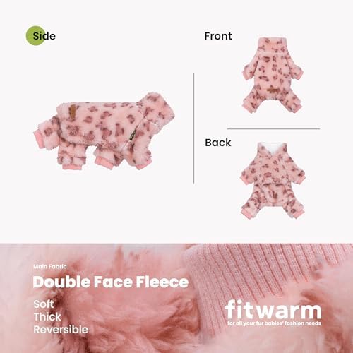 Fitwarm Leopard Fleece Dog Pajamas, Fuzzy Winter Clothes for Small Dogs Boy, Girl, Thermal Pet Outfit, Pink, Large - Image 4