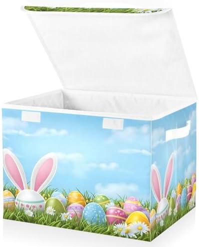 Bolaz Easter Bunny Ear Egg Storage Bins with Lids and Handles, Storage Box Basket with Cover Collapsible Organizer Containers for Home Closet, Shelves by Unknown