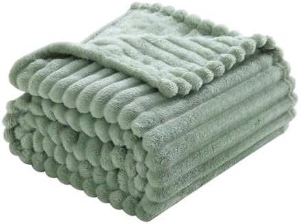 Sage Green Fleece Throw Blanket 108”×90” for Couch Sofa Livingroom - Image 5