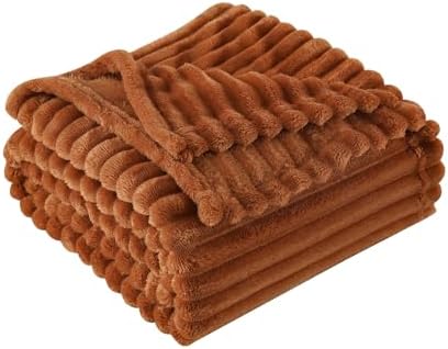 Burnt Orange Fleece Throw Blanket 50”×60” for Couch Sofa Livingroom - Image 3