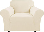 H.VERSAILTEX Stretch Chair Slipcover Sofa Cover Furniture Protector Cover High Spandex Small Checks Knitted Jacquard Sofa Cover Chair Covers for Living Room, Armchair 31"-40", Cream