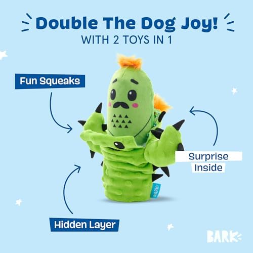 BarkBox 2 in 1 Interactive Plush Dog Toy - Rip and Reveal Toy for Dogs and Puppies - Stimulating Squeaky Pet Toys | Prickly Pete (Small) - Image 2