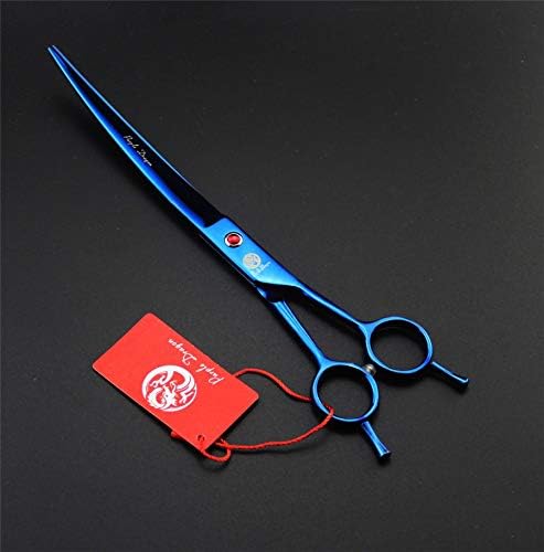 Purple Dragon 8 inch Dog Grooming Scissors Set with Anti-Shock Bag - Blue | Japanese 440C Steel Pet Grooming Shears, Comfortable Grip, Includes Curved, Straight & Thinning Scissors with Silencer
