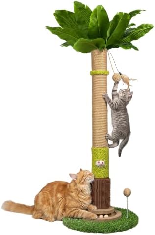 37'' Tall Cat Scratching Post, Sturdy Cat Tree Tower with Plush Perch, Hanging Toy & Interactive Wooden Ball, Durable Sisal Scratcher for Indoor Cats and Kittens by Unknown