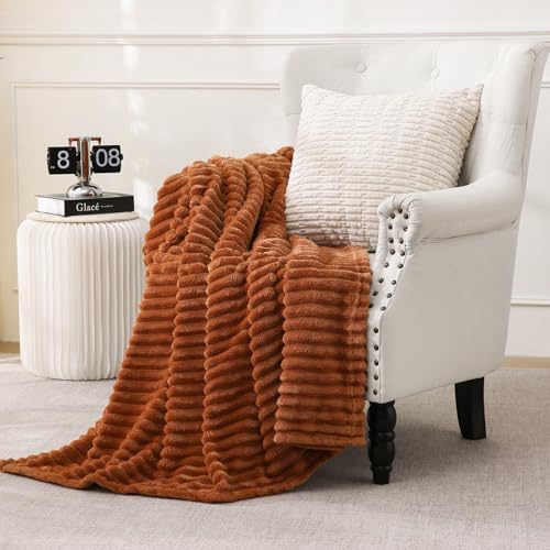 Burnt Orange Fleece Throw Blanket 50”×70” for Couch Sofa Livingroom - Image 2