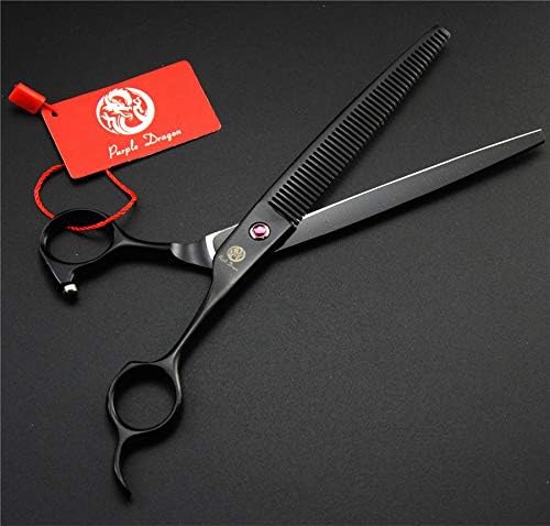 Purple Dragon 8 inch Dog Grooming Scissors Set with Anti-Shock Bag - Black | Japanese 440C Steel Pet Grooming Shears, Comfortable Grip, Includes Curved, Straight & Thinning Scissors with Silencer