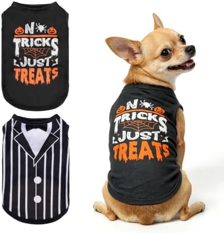BINGPET 2PCS Dog Halloween Costume, Soft Cotton Puppy Shirt, Trick or Treat by BINGPET