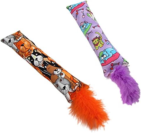 Jumpaws 2 Pack Natural Interactive Catnip Cat Kicker with Feathers, Bite Resistant Chew Toy, Crinkle Kicker, Accessories for Indoor Cat - Image 4