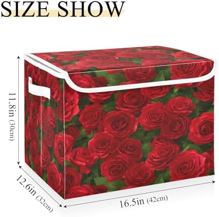Bolaz Red Rose Leaves Pattern Storage Bins with Lids and Handles, Foldable Storage Box Storage Basket with Cover Collapsible Organizer Containers for Home Closet, Shelves - Image 3