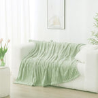 Cream Green Fleece Throw Blanket 60”×80” for Couch Sofa Livingroom - Image 2
