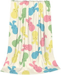 Colorful Easter Rabbit Throw Blanket, Pink Blue Green Yellow Bunny Blanket, Warm Soft Small Spring Lightweight Flannel Blankets for Couch Sofa Bed Living Room 40"x30" by Qilerongrong