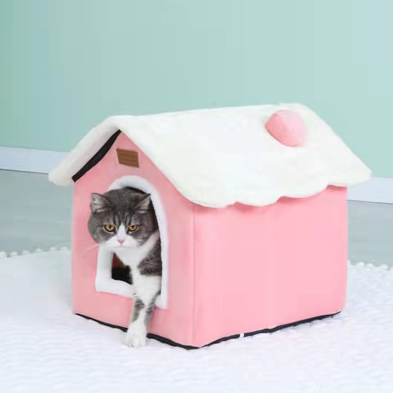 Cat Bed Cave, Cute Christmas Cat Beds for Indoor Cats, Pink - Image 4