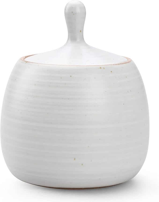 Kitchen Canisters Ceramic Storage Jar with Silicone Airtight Lid White | Retro Style High Quality Ceramic Food Storage Jar Roud Shape for Tea, Coffee, Nuts, Herb, Spice, Sugar