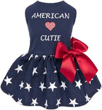 Fitwarm 100% Cotton 4th of July American Cutie Dog Clothes Memorial Day Dog Outfits Patriotic Dresses Doggie Dress Pet Cat Apparel Blue XS by Fitwarm