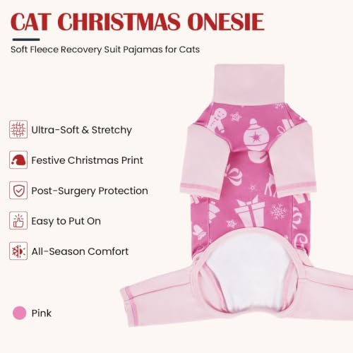 DENTRUN Cat Christmas Onesie, Soft Fleece Recovery Suit Pajamas for Cats - Image 3