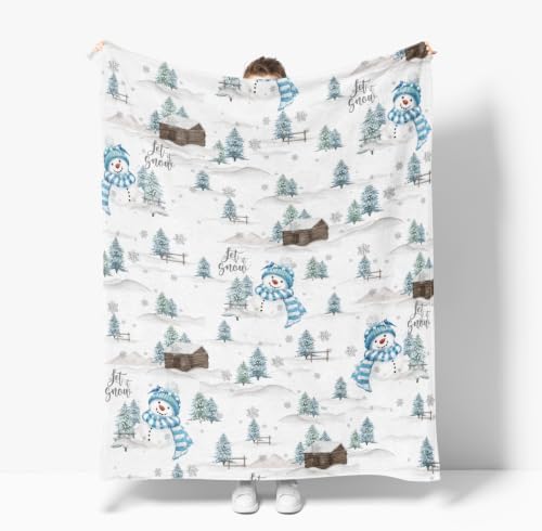 Horaldaily Christmas Blue Snowman Pine Flannel Throw Blanket 60x80 - Image 4