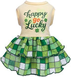 Fitwarm Happy Go Lucky Dog Dress, St Patricks Day Dog Clothes for Small Dogs Girl, Funny Pet Outfit, Green, Light Yellow, Small by Fitwarm