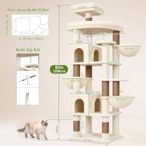 Globlazer 82in Extra Large Cat Tree Tower for Indoor Cats Large Adult, S82 - Image 6