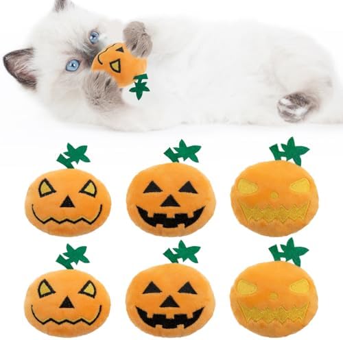6pcs Halloween Pumpkin Catnip Toy，Hallowen Indoor Pumpkin Shaped Cat Toy Plush Interactive Chew Bite Toys for Cat Kitten Indoor Festive Holiday Cat Lover Gift by Unknown