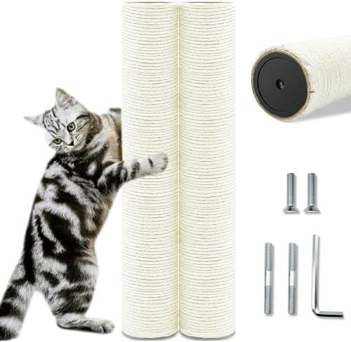 Cat Scratching Post Replacement Pole, 2 PCS 15.7in Cat Tree Replacement Post, Natural Sisal Cat Tree Replacement Parts with M8 Screws, Cat Scratch Post for Refurbishment (15.7in/40cm) by SIYIPURR