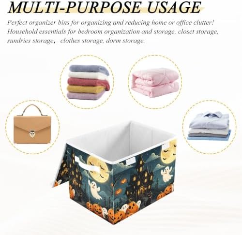 Bolaz Halloween Scene Haunted House Storage Bins with Lids and Handles, Storage Box Basket with Cover Collapsible Organizer Containers for Home Closet, Shelves - Image 7