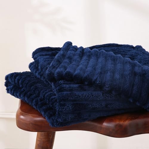 Navy Blue Fleece Throw Blanket 50”×60” for Couch Sofa Livingroom - Image 4