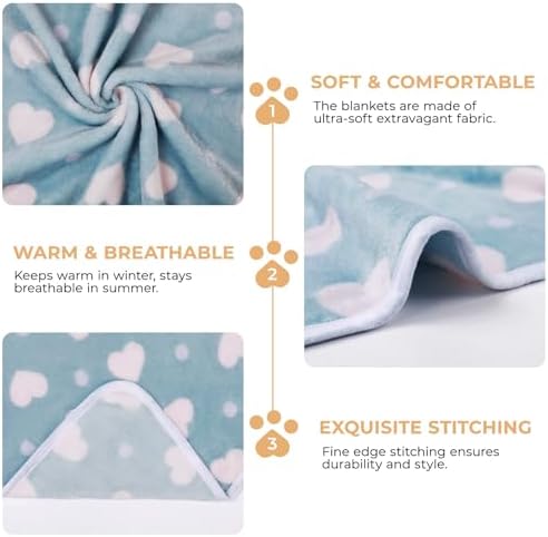 1 Pack 3 Blankets Super Soft Cute Dot Pattern Pet Blanket Flannel Throw for Dog Puppy Cat Purple/Pink/Cyan Small - Image 3