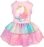 Fitwarm Rainbow Unicorn Dog Tutu Dress, Summer Clothes for Small Dogs Girl, Pet Birthday Outfit, Pink, XS by Fitwarm