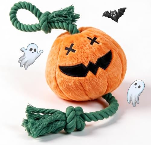 Halloween Fall Pumpkin Squeaky Tug Rope Dog Toys for Small & Medium Dogs by REQIHO