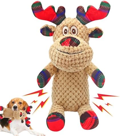 Christmas Dog Toys, Plush Squeaky Dog Toy with Crinkle Paper, Cute Christmas Puppy Toys with Cotton, Durable Interactive Dog Chew Toys for Puppy Small Medium Large Breed by Motsamla