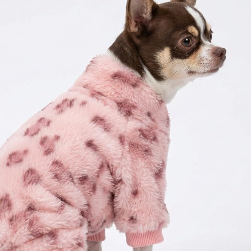 Fitwarm Leopard Fleece Dog Pajamas, Fuzzy Winter Clothes for Small Dogs Boy, Girl, Thermal Pet Outfit, Pink, Large - Image 2