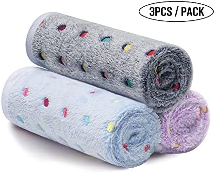 1 Pack 3 Blankets Super Soft Cute Dot Pattern Pet Blanket Flannel Throw for Dog Puppy Cat Blue/Purple/Grey Medium - Image 6