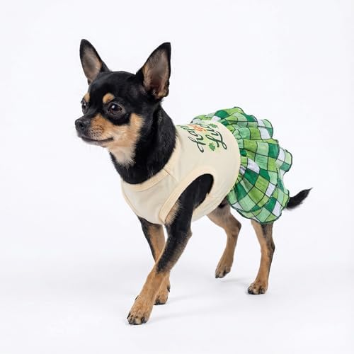 Fitwarm Happy Go Lucky Dog Dress, St Patricks Day Dog Clothes for Small Dogs Girl, Funny Pet Outfit, Green, Light Yellow, Small - Image 4