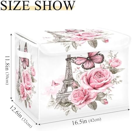 Bolaz Bow Flower Eiffel Tower Storage Bins with Lids and Handles, Foldable Storage Box Storage Basket with Cover Collapsible Organizer Containers for Home Closet, Shelves - Image 3