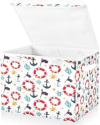 Bolaz Storage Bins with Lids and Handles,Flag Coral Starfish Anchor Life Buoy Pattern Storage Box Basket with Cover Collapsible Organizer Containers for Home Closet, Shelves by Unknown