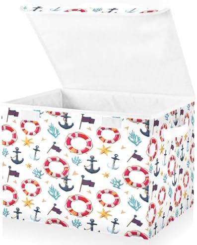 Bolaz Storage Bins with Lids and Handles,Flag Coral Starfish Anchor Life Buoy Pattern Storage Box Basket with Cover Collapsible Organizer Containers for Home Closet, Shelves by Unknown