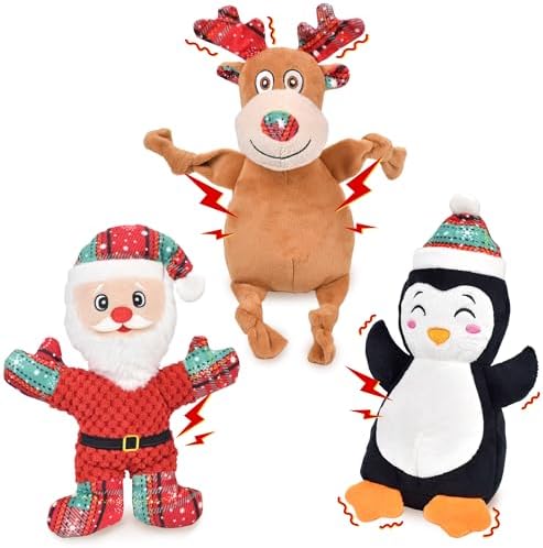 3 Pack Christmas Dog Toys,Christmas Squeaky Interactive Dog Toys with Crinkle Dog Gifts for Puppy, Small, Medium, Large Dogs by OUSIYA