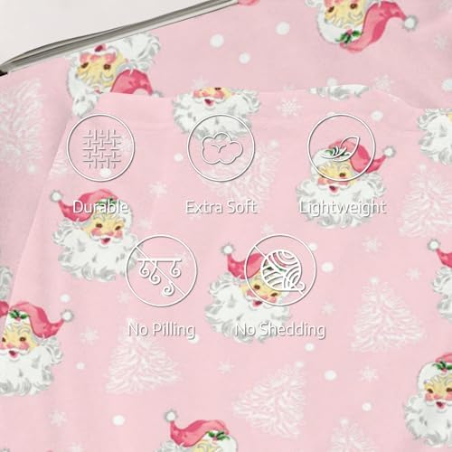 Christmas Santa Claus Throw Blankets, Xmas Tree Soft Anti Pilling Flannel Blanket, Winter Snowflake Decorative Lightweight Pink Blanket, 30x40 Inches Sofa Fleece Blanket - Image 3