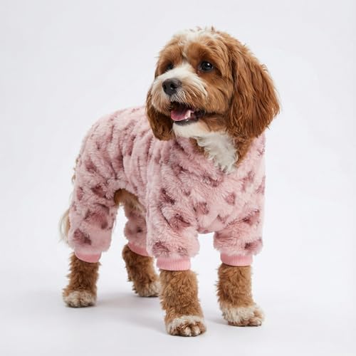 Fitwarm Leopard Fleece Dog Pajamas, Fuzzy Winter Clothes for Small Dogs Boy, Girl, Thermal Pet Outfit, Pink, Large - Image 3