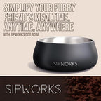 Sipworks Stainless Steel Dog Bowl – 32oz Weighted Metal Food and Water Bowls for Dogs and Cats with Non-Slip Base - Pet Bowls for All Breeds Sizes for Travel & Outdoor Play | Slate