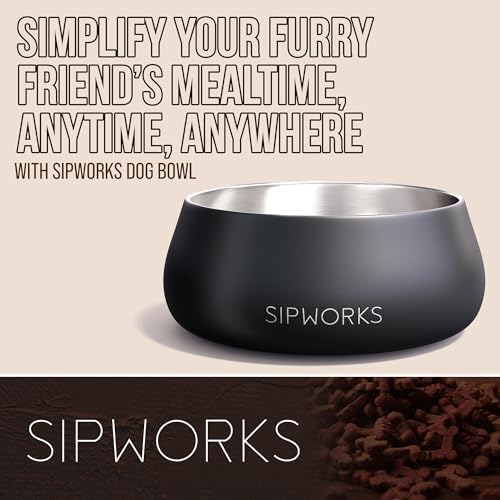 Sipworks Stainless Steel Dog Bowl – 32oz Weighted Metal Food and Water Bowls for Dogs and Cats with Non-Slip Base - Pet Bowls for All Breeds Sizes for Travel & Outdoor Play | Azure